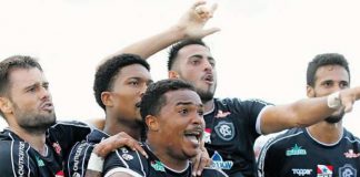 Emerson Carioca, uma aposta com resultado Bragantino 0x1 Remo (Douglas Packer, Mário Sérgio, Emerson Carioca, Marcão e Rafael Jensen)