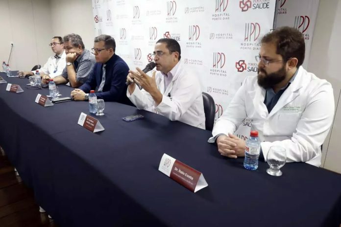 Coletiva médica fala sobre o estado de saúde do volante Jaderson – Foto: Thiago Gomes (O Liberal)