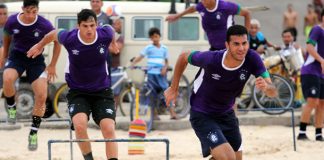 Jogadores remistas realizam atividade física no distrito de Outeiro