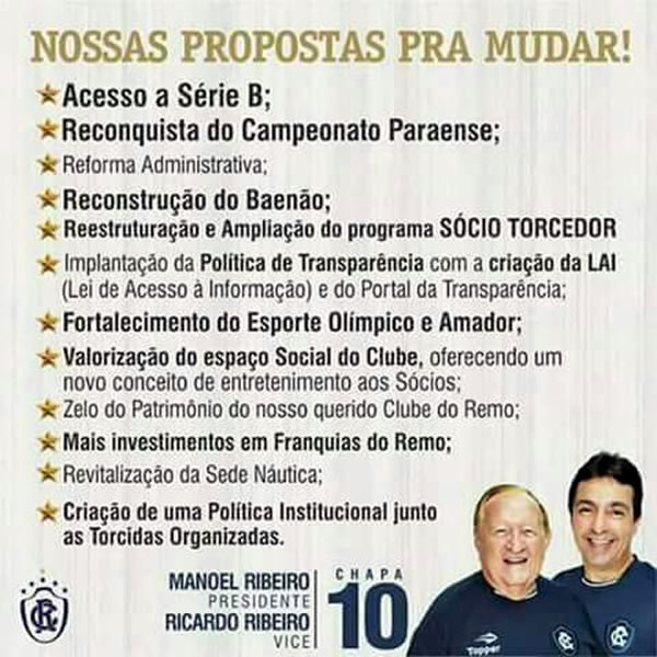 Promessas de Manoel Ribeiro nas últimas eleições